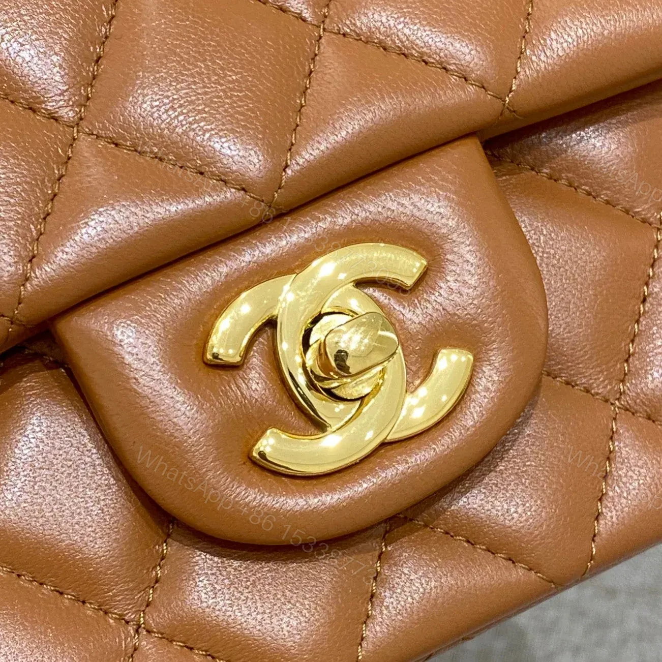 View 6 of CHANEL FLAP BAG 20CM CARAMEL LAMBSKIN GOLD HARDWARE