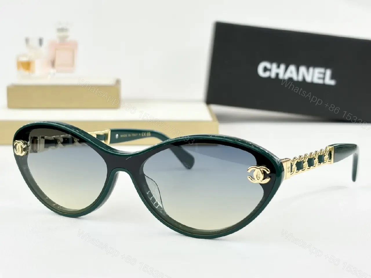 View 8 of Cat-Eye Sunglasses with Gold Detailing, Gradient UV400 Lens