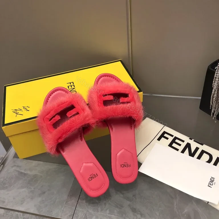 View 8 of Vibrant Pink Fur-Trim Slides: Luxe Comfort, Bold Designer Style