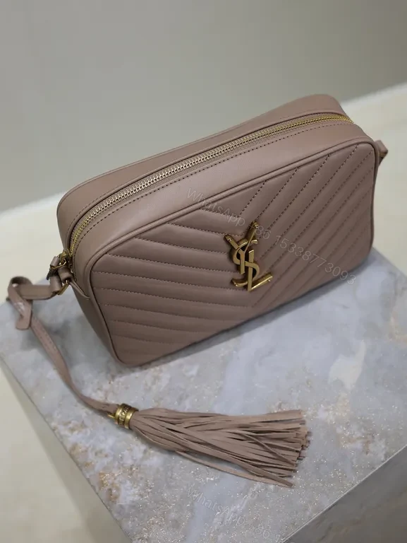 View 9 of Chic Quilted Crossbody with Gold YSL Monogram, Leather