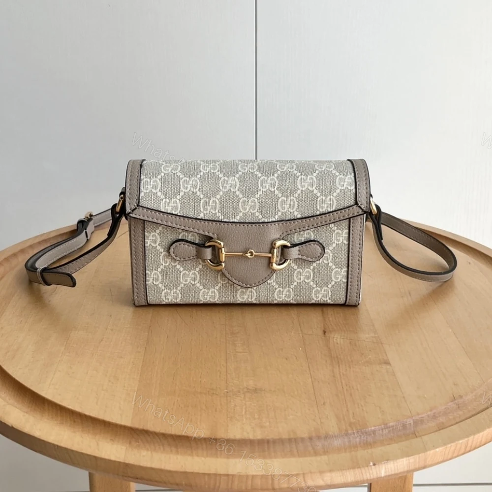 View 2 of Gucci Horsebit 1955 Mini Bag‎ Beige And White GG Supreme 18Cm ‎699296 UULBG 9683