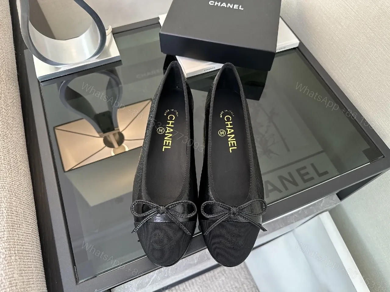 View 6 of Black Leather Bow-Detail Ballet Flats, Designer-Inspired Comfort