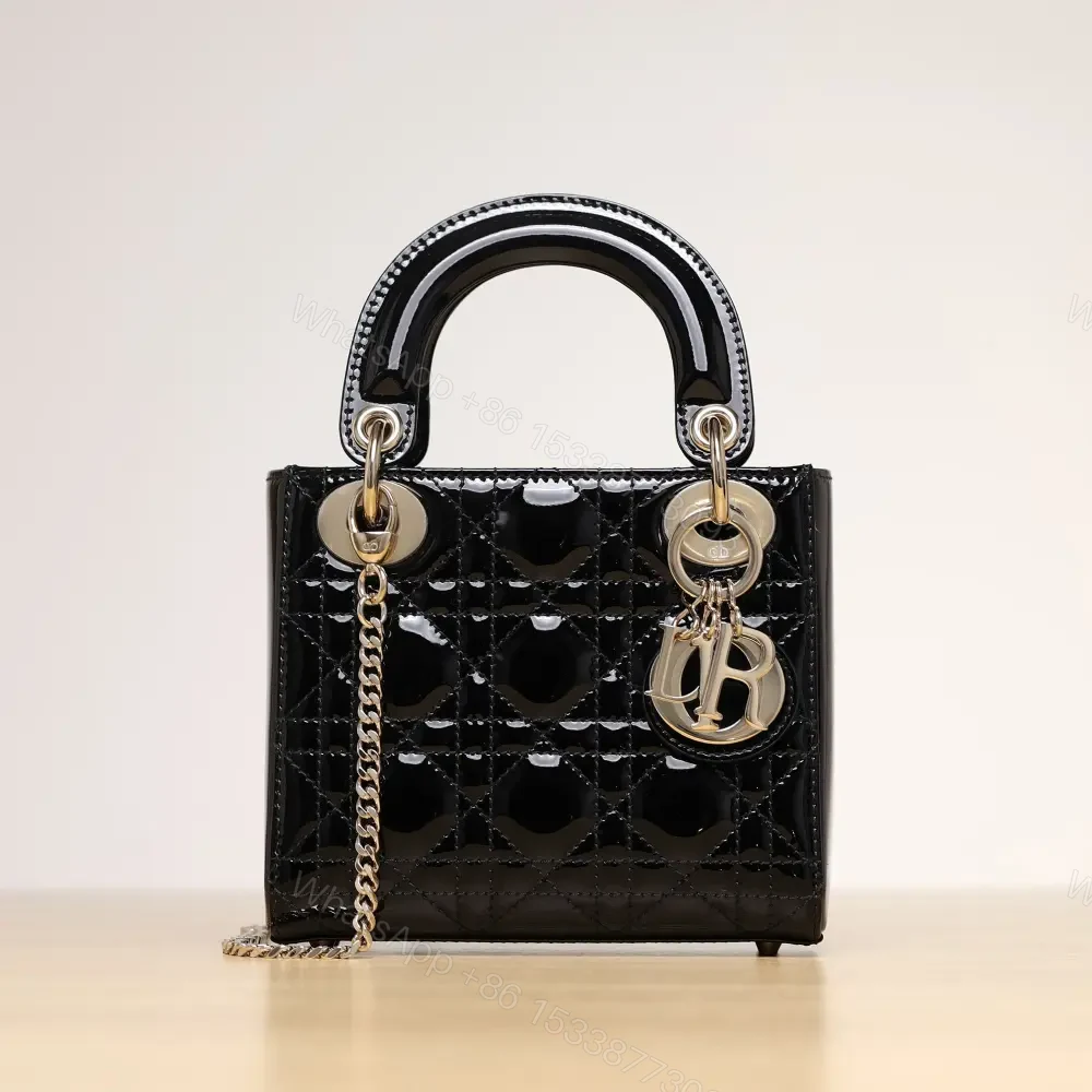 高仿Dior*Lady系列M0505M900黑色漆皮三格單肩包Mini免檢版 — view 1