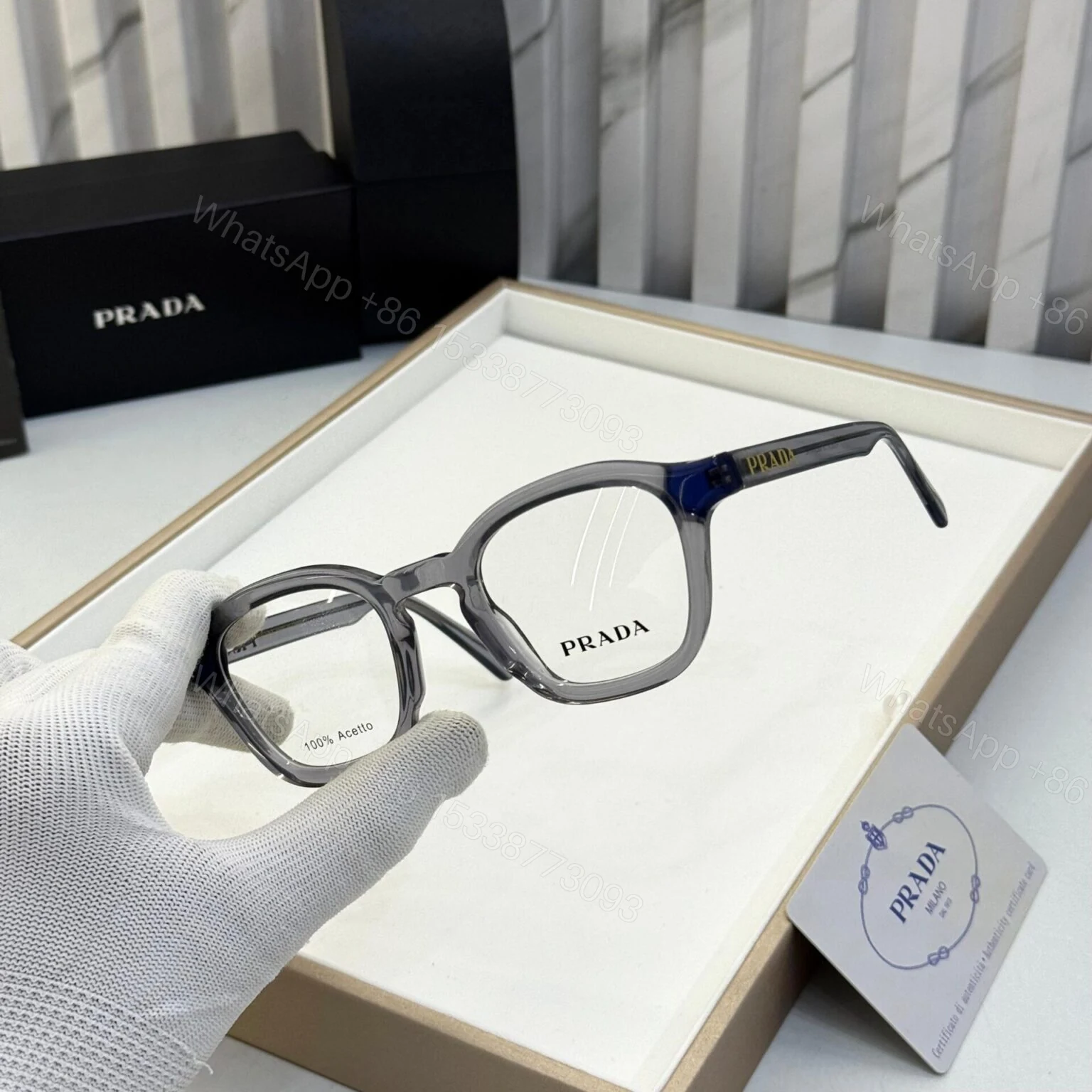 View 2 of Prada Unisex Grey Optical Frame – UV Protection – One Size