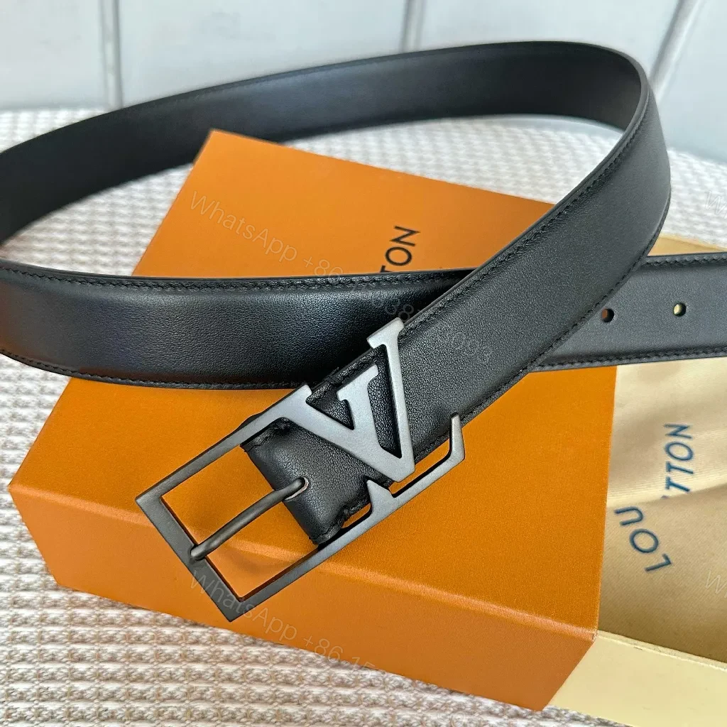 View 4 of Black Leather Belt, Matte LV Buckle, Timeless, Premium Everydaywear