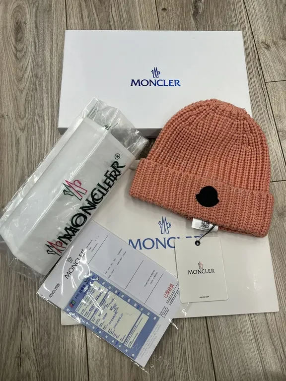 View 8 of Caramel Knit Beanie: Moncler Ribbed Wool Style, Logo Patch, Unisex
