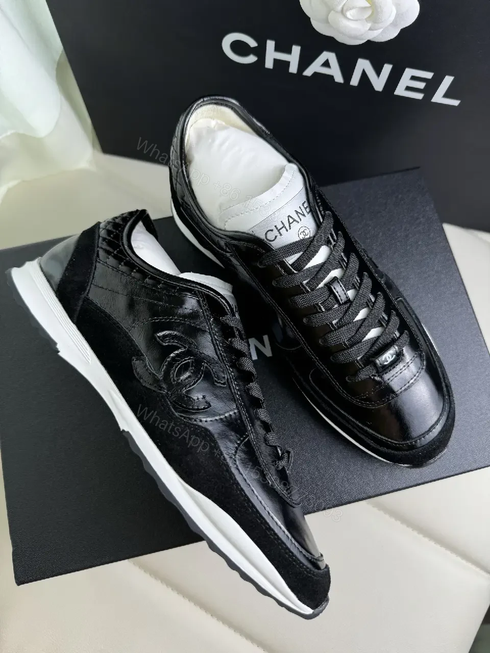 View 5 of Chic Black Leather Trainer — Luxury Comfort, Subtle Logo