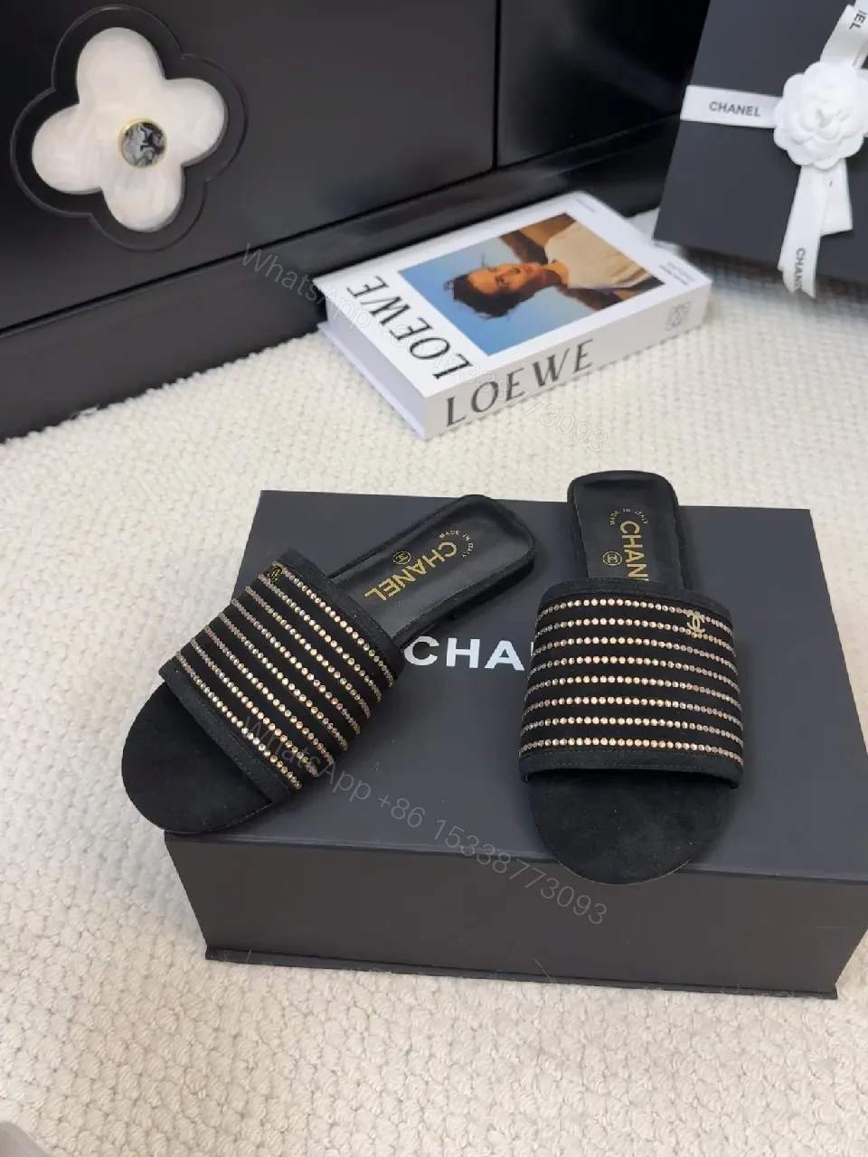 View 7 of Chic Slip-Ons: Striped Embellished Luxe Mules
