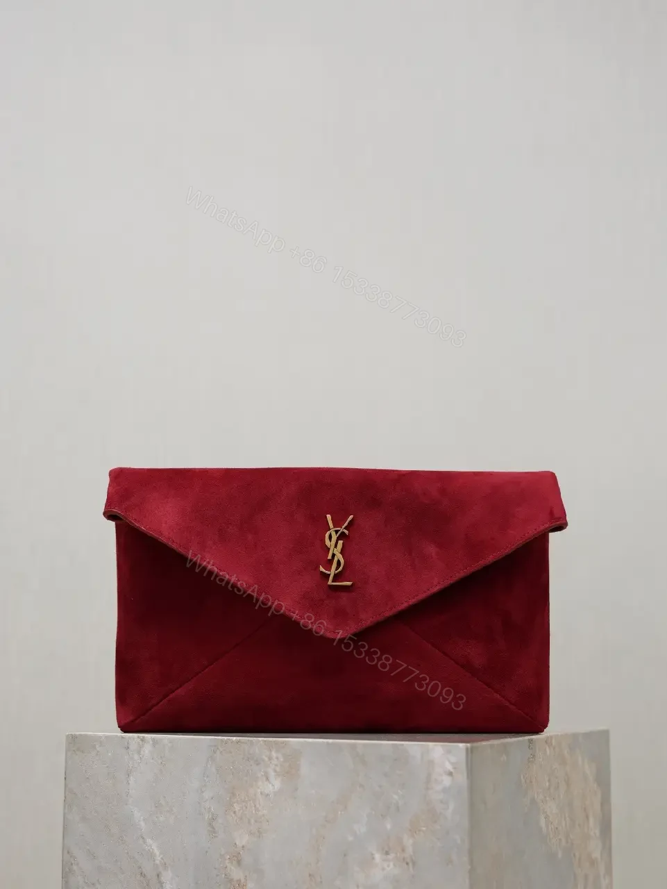 Velvet Red Clutch: Gold Hardware Envelope Evening Bag — view 1