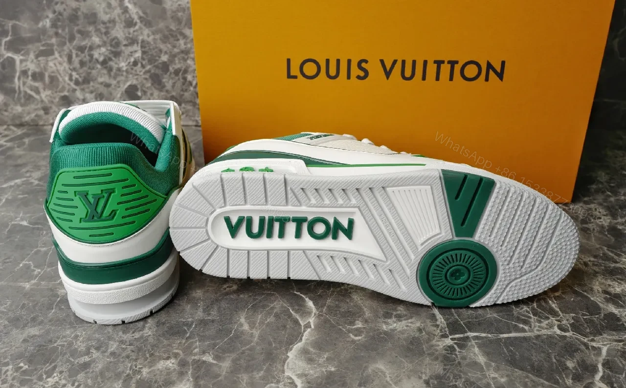 View 3 of White & Green Luxe-Style Sneakers with Signature Detailing