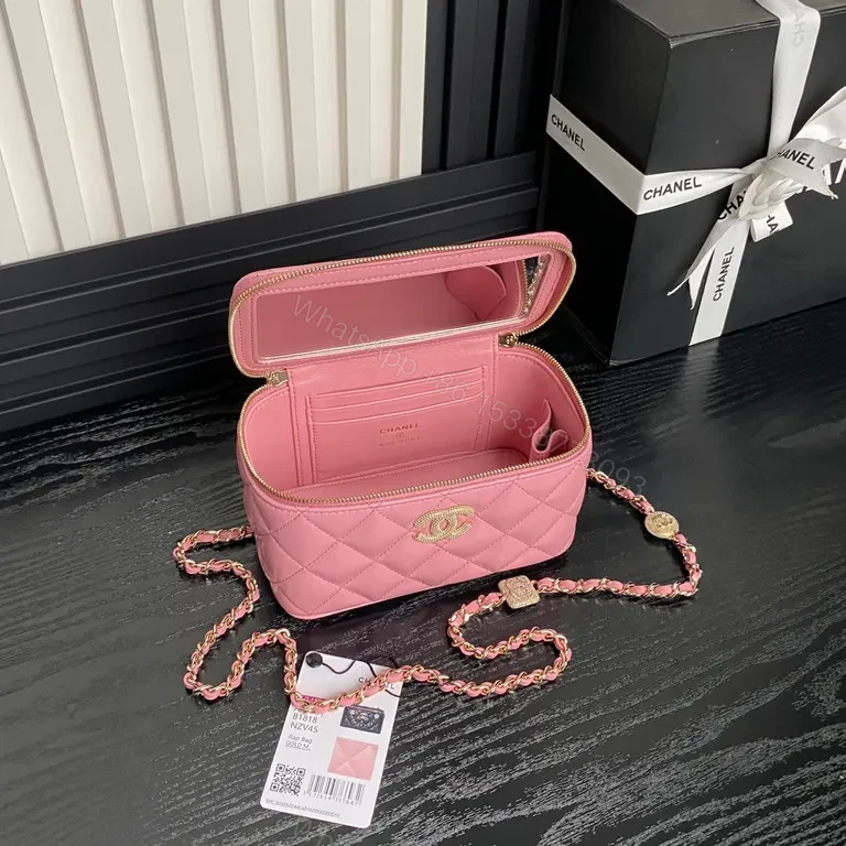 View 4 of Dreamy Pink Quilted Crossbody with Gold Flair - Compact Luxury Bag