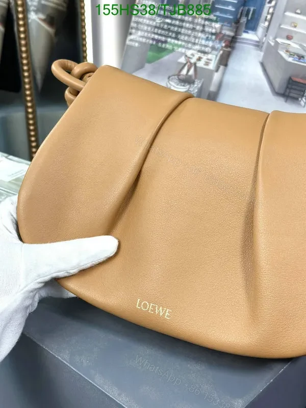 View 16 of Loewe Convertible Leather Shoulder Bag with Dark Khaki Ruched 062138