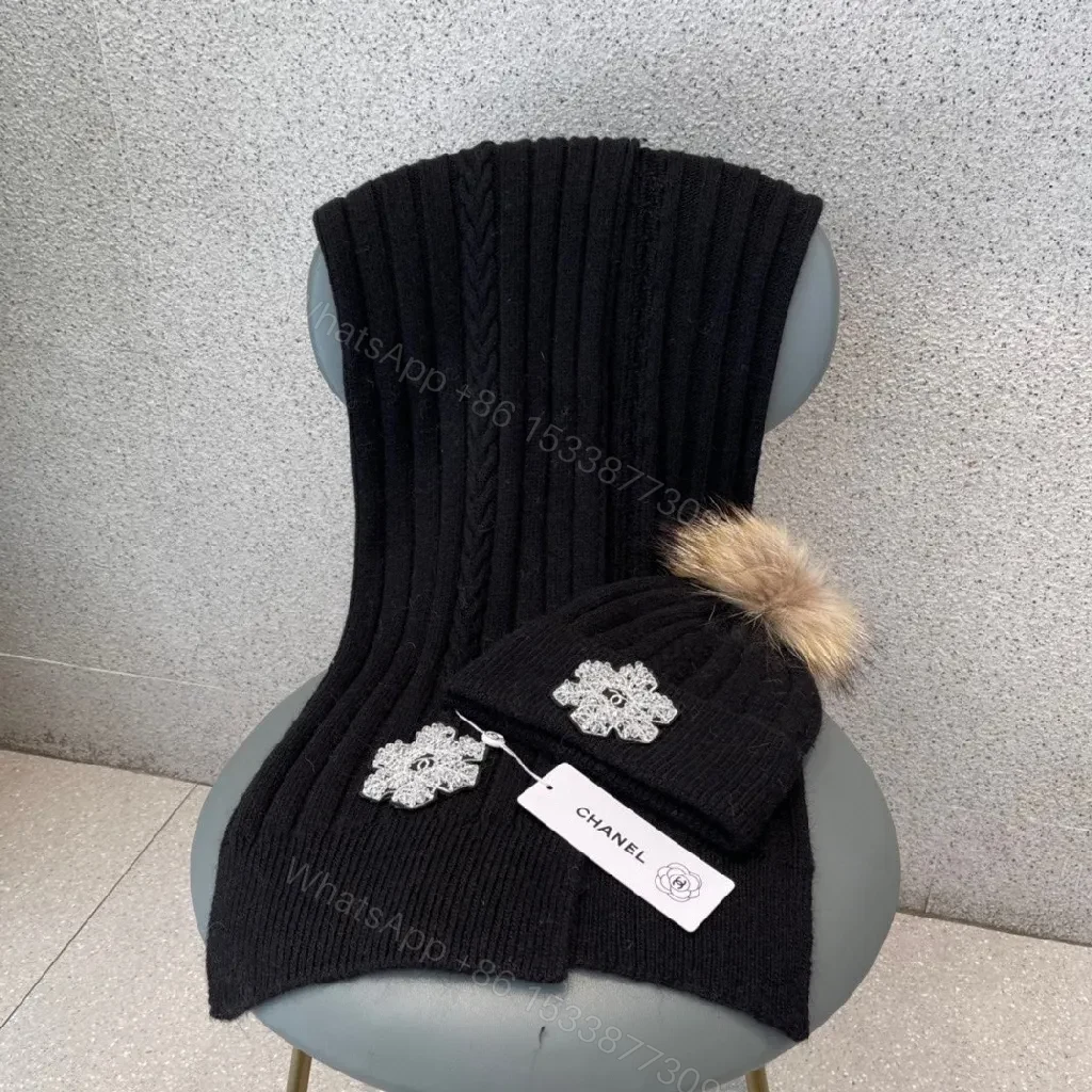 View 9 of Black Knit Set: Embellished Snowflake Beanie + Scarf Duo