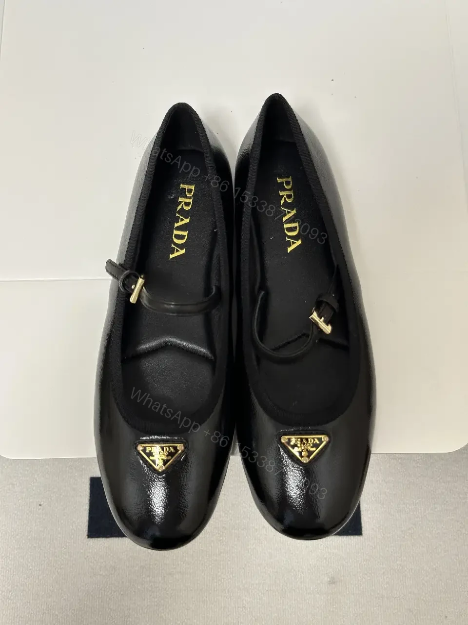 View 7 of Black Leather Ballerinas Prada Logo Classic Style Gossamer Comfort Shoes