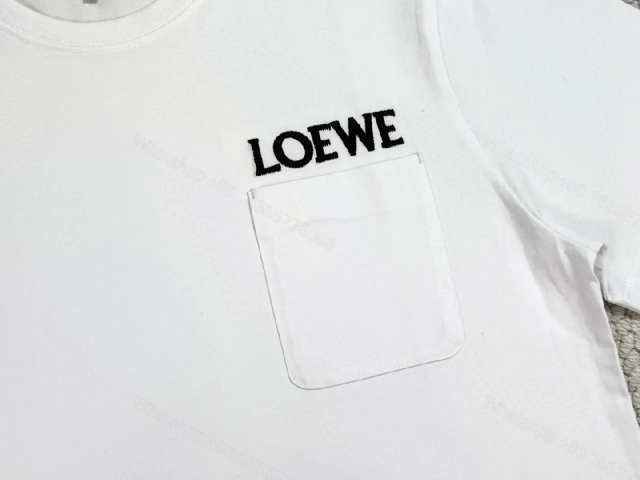 View 7 of White Cotton Pocket Tee with Subtle LOEWE Logo, Classic Fit