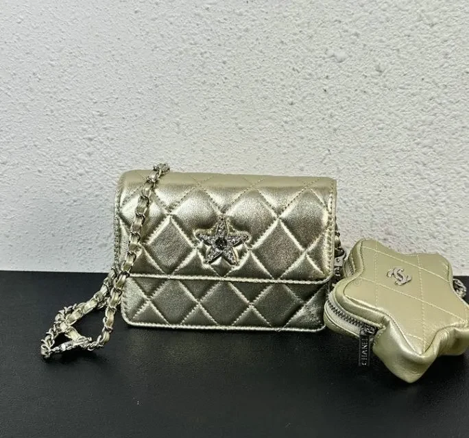 View 3 of Chanel Grey Star Coin Purse Flap Bag JH647 – Flawless Stitching Details