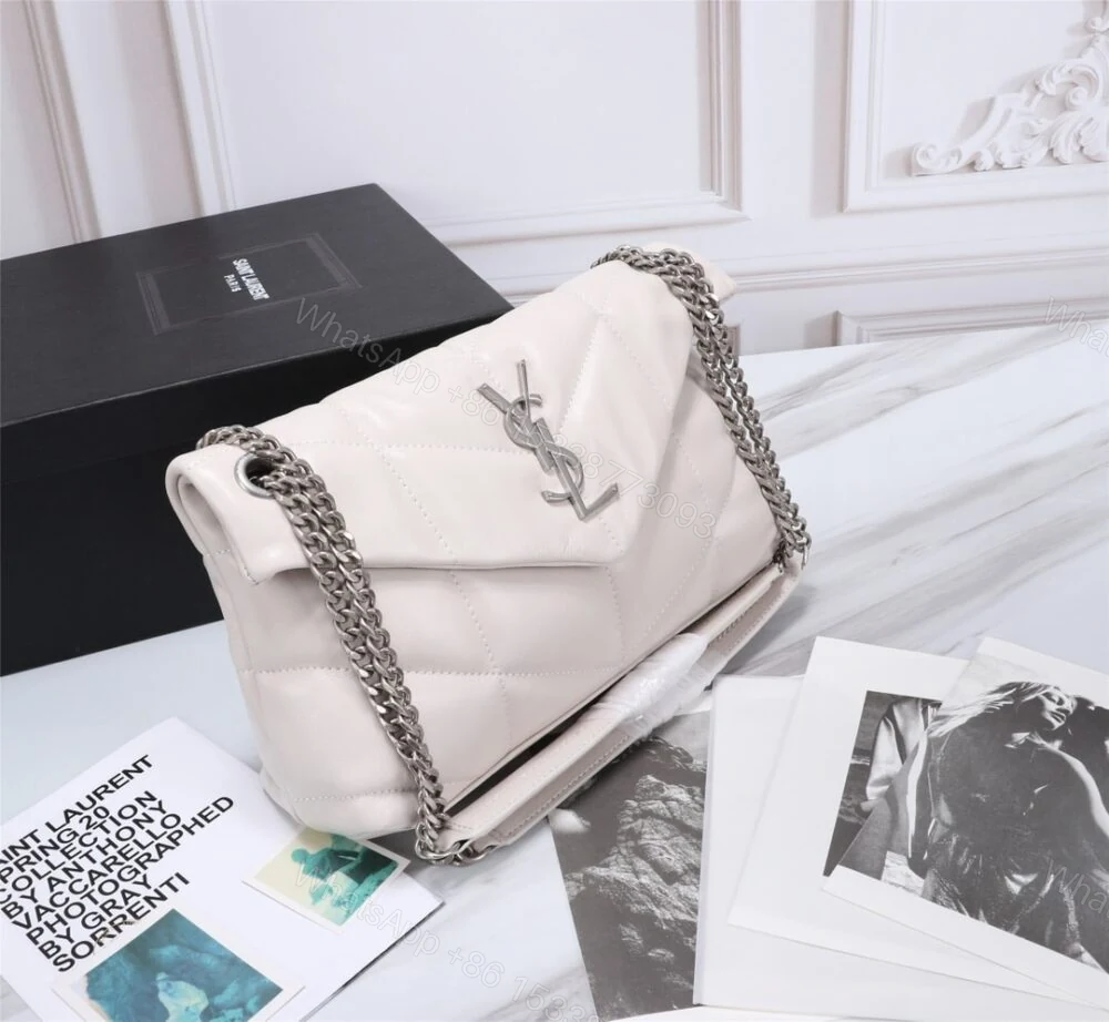 View 3 of Saint Laurent Loulou Small Chain Bag In Matelassé Y White Silver 29Cm 494699DV7269207