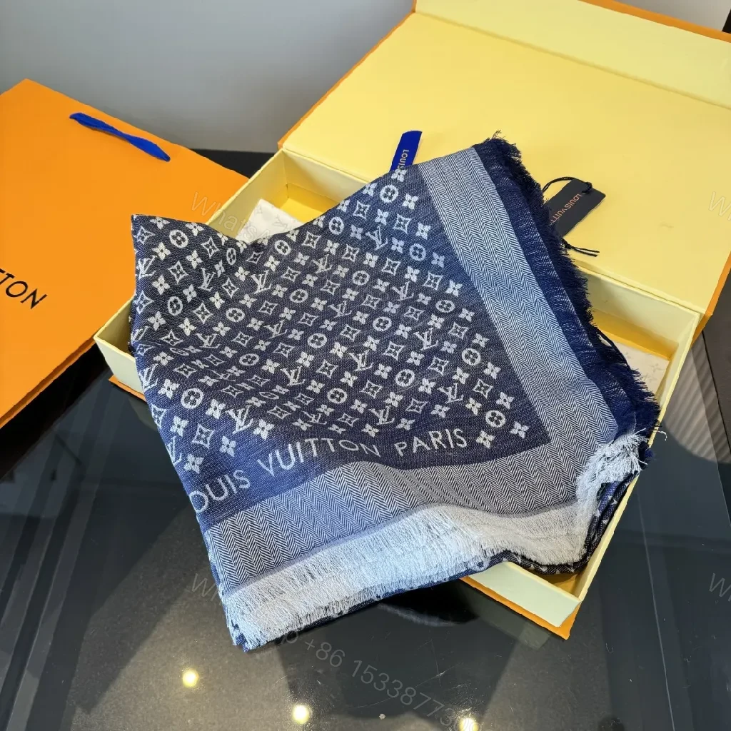 Navy Monogram Scarf with Fringed Edge – Luxe Knit Wrap — view 1