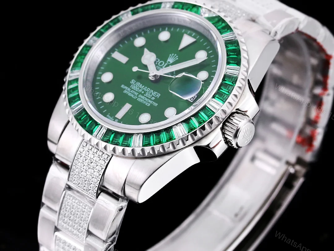 View 7 of Rolex Full Iced Diamond Dial Three-Link Bracelet Luxury Watch 42mm Ultimate Edition RG-ROLEX-FULL-ICED-DIAMOND-GRN-001