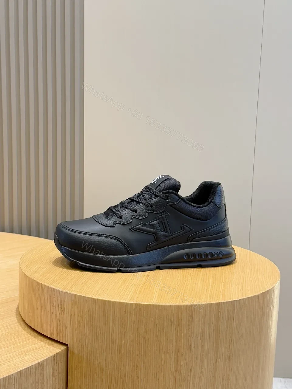 View 4 of Black Leather Sneaker with Signature Detailing - Men’s/Ladies High-Top