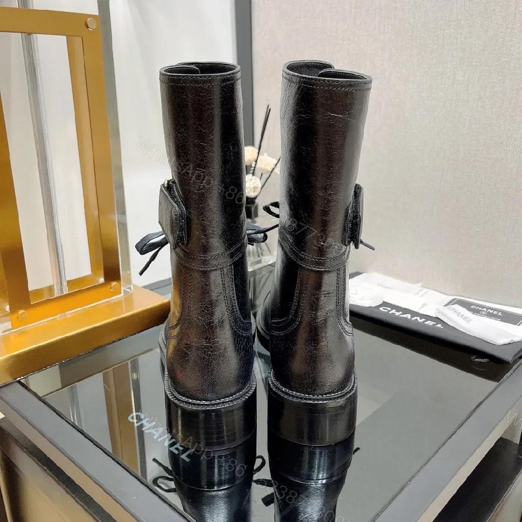 View 3 of Bold Leather Combat Boots with Gold Hardware, Chelsea Style