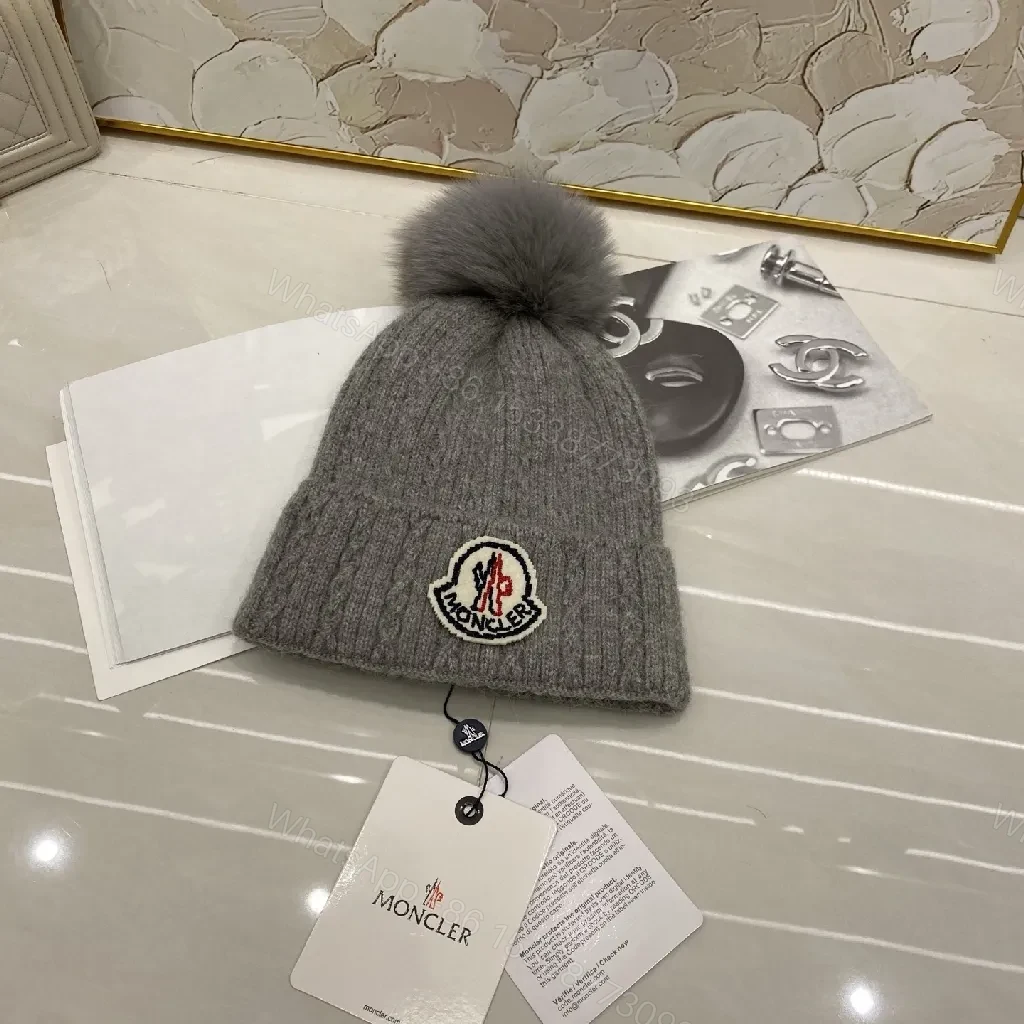 View 6 of Neutral Knit Beanie with Plush Pom and Luxe Patch