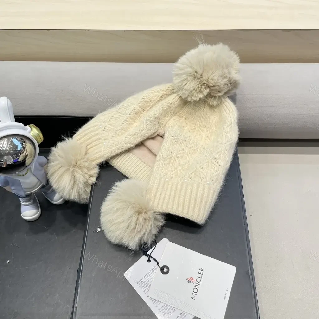 View 5 of Ivory Knit Beanie with Plush Earmuffs & Pom – Cozy Luxe Style
