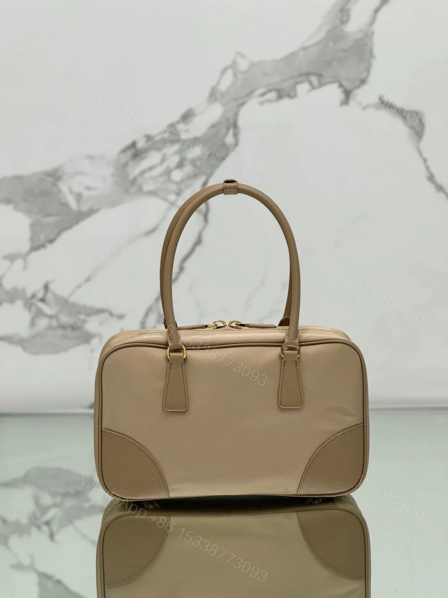 View 3 of MEDIUM TOP HANDLE BAG 30 IN DRIED MOSS NYLON AND CALFSKIN TRIM