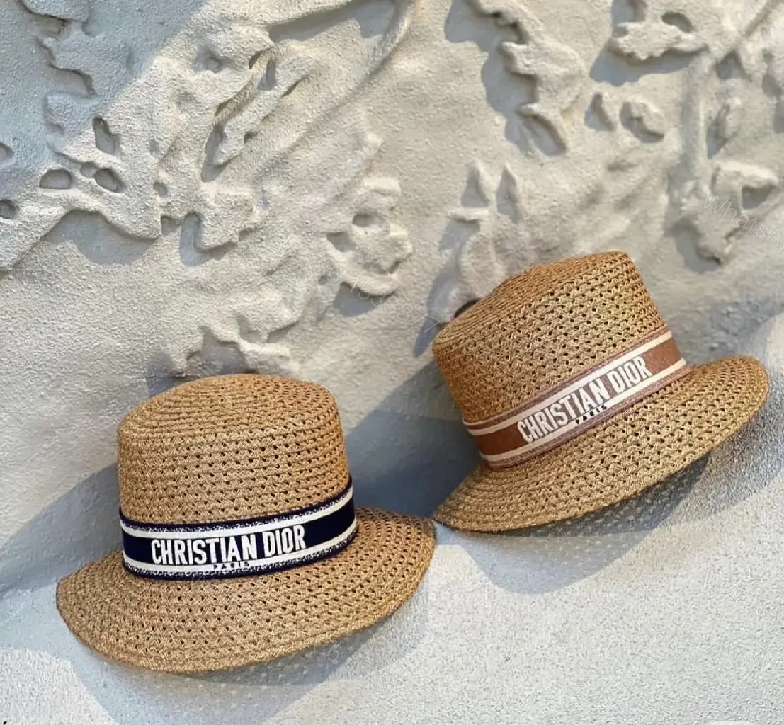 View 7 of Tan Woven Straw Hat Bucket-Style Wide-Brim with Logo Band