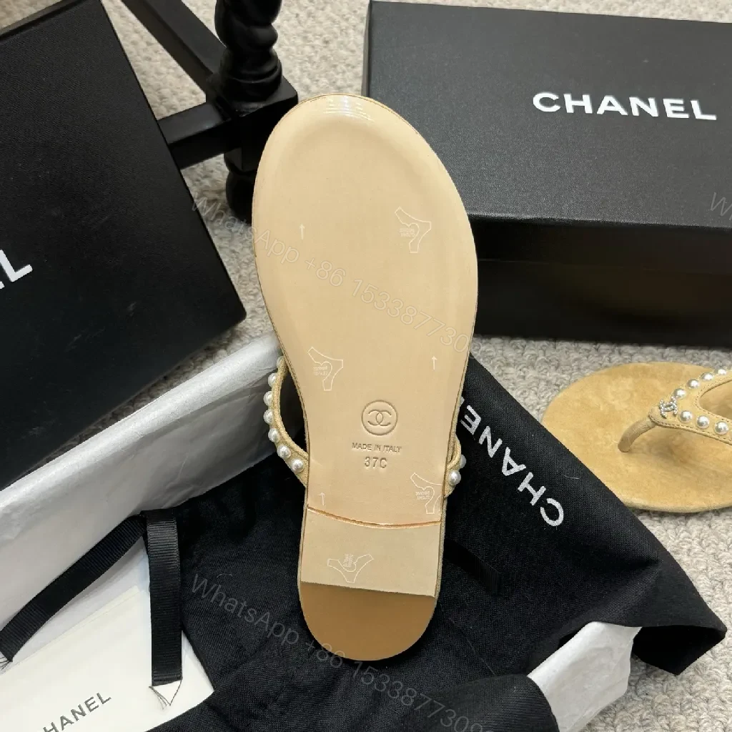 View 6 of Pearl-Trim Sandals: Suede Footbed, Beaded Straps, Beige Leather