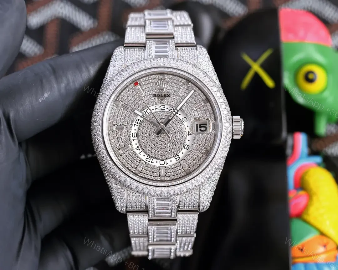 Rolex Sky-Dweller replica 42MM Prestigious Full Diamond Steel Bracelet Edition RG-SKYDWELLER-FULLDIAMOND-STEEL-9001 — view 1
