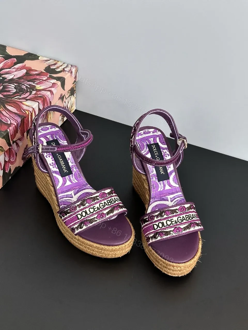 Purple Embroidered Espadrille Wedge Sandals - Luxe Comfort — view 1