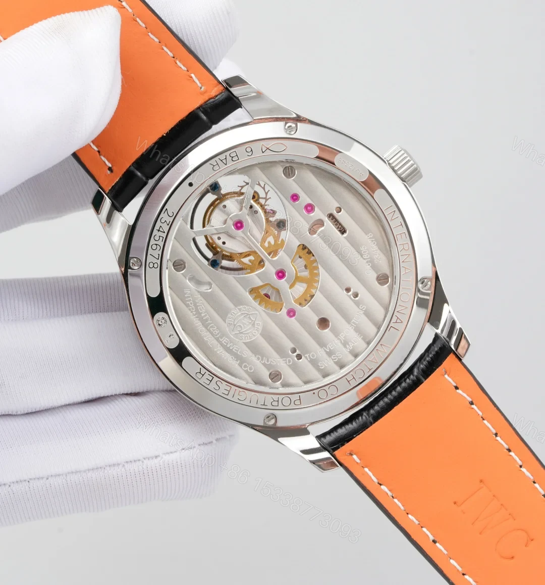 View 7 of Iwc Portugieser Replica 42MM Premium Steel Case Black Leather Strap Edition RG-IWC-TOURBILLON-WHITE-42