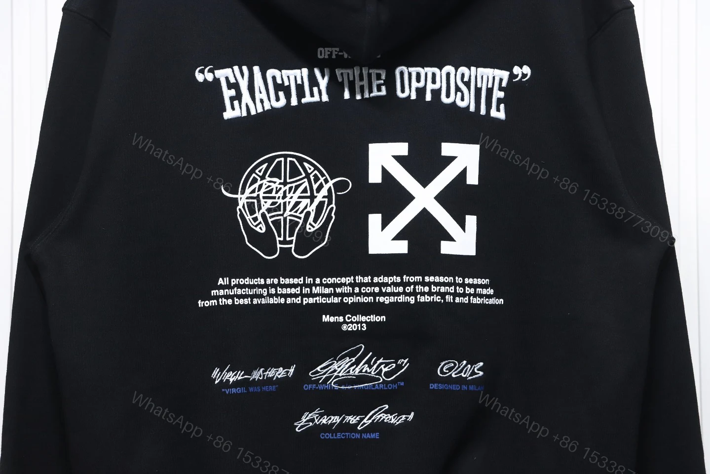 View 3 of Off-White Blue Embroidered Hoodie Letter Hoodie