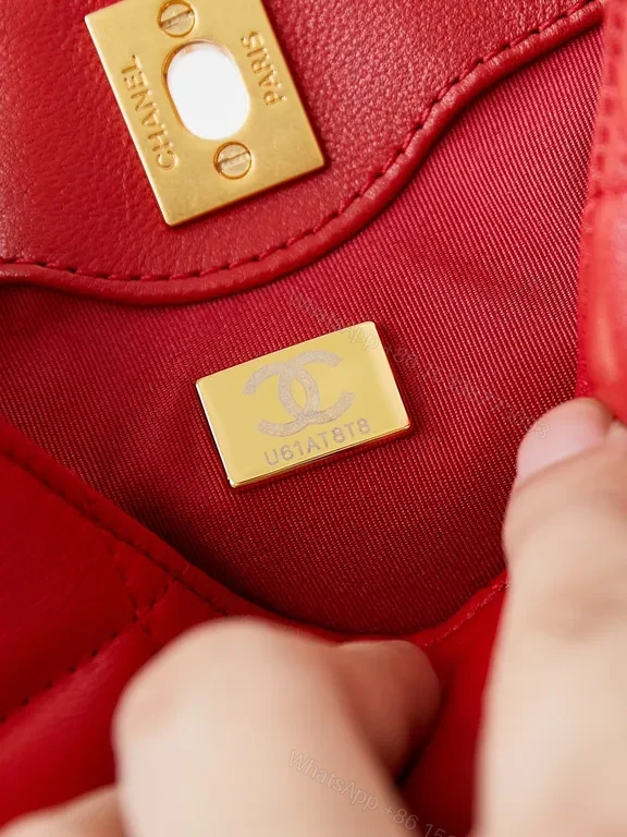 View 8 of Red Quilted Crossbody with Chain-Detail Strap - Luxe Compact Bag