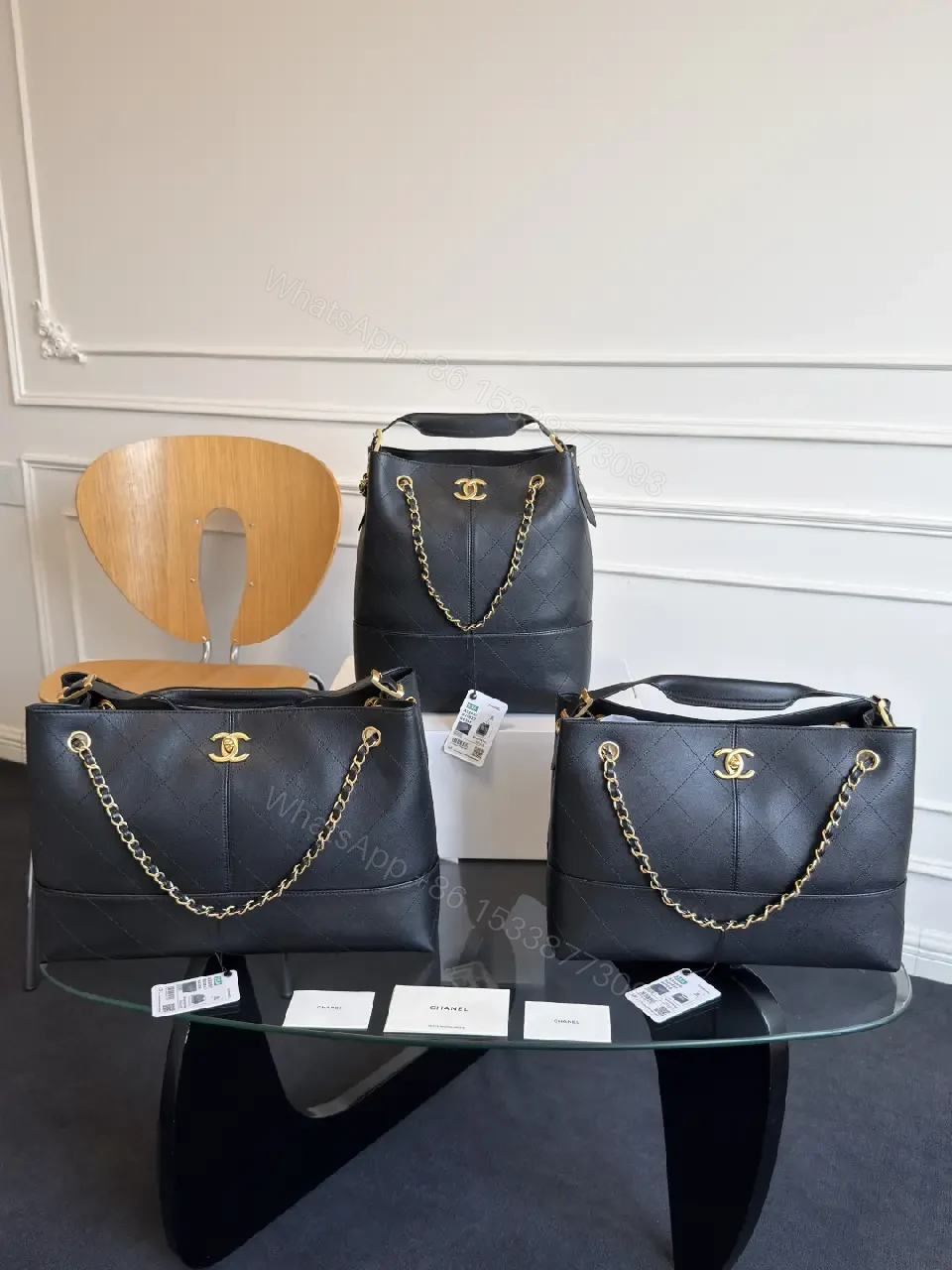 View 8 of Two-Tone Quilted Tote with Chain Accent