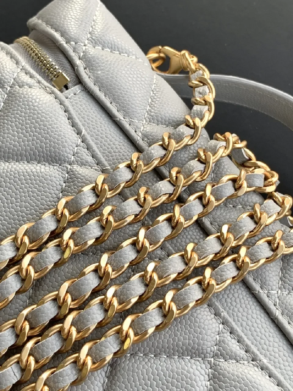 View 6 of Quilted Crossbody Bag with Gold Logo, Gray, Luxe Style