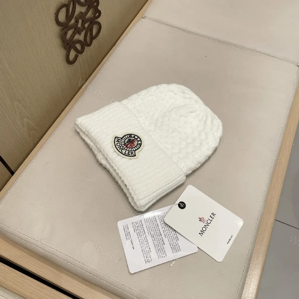 View 3 of White Knit Beanie with Premium Comfort Knit Style and Moncler Patch