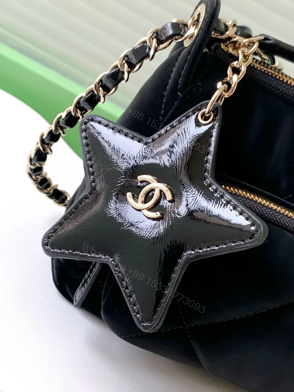 View 2 of Chic Quilted Crossbody Black Leather-Chain Bag