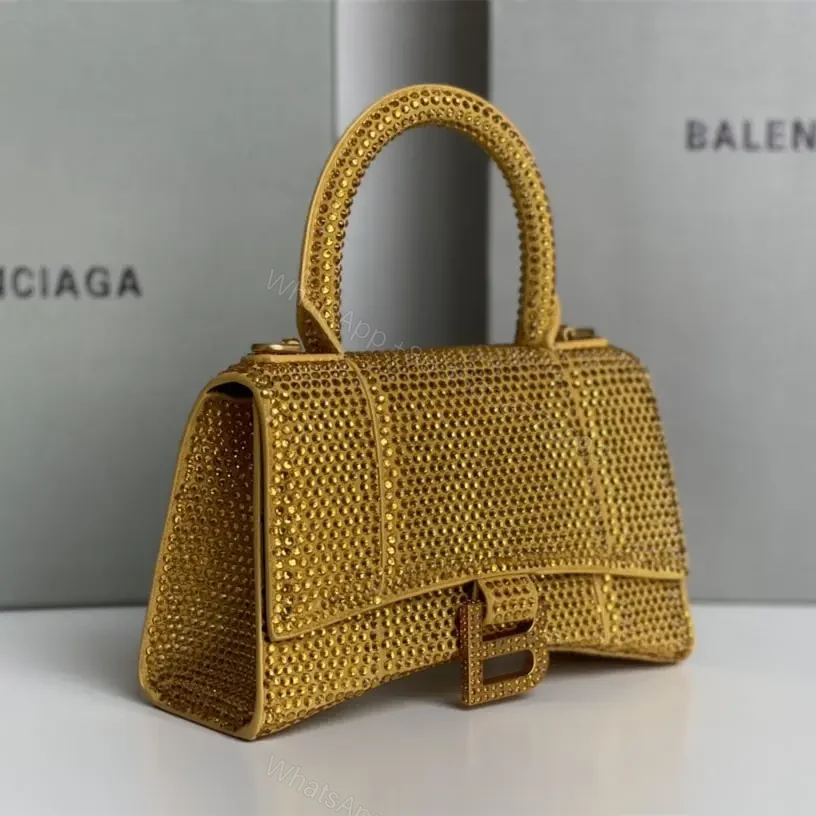 View 7 of 高仿Balenciaga*Hourglass系列沙漏包滿鑽金色XS