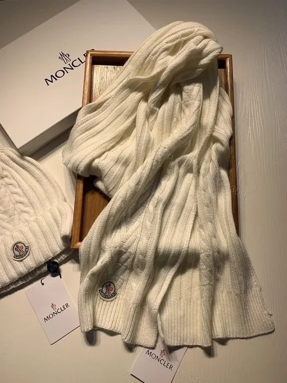 View 5 of Cozy Ivory Knit Beanie & Scarf Set â€” Moncler Style