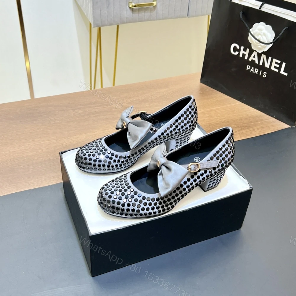 View 5 of 高仿Chanel*G45749A緞子水鑽圓頭單鞋深灰4.5CM免檢版