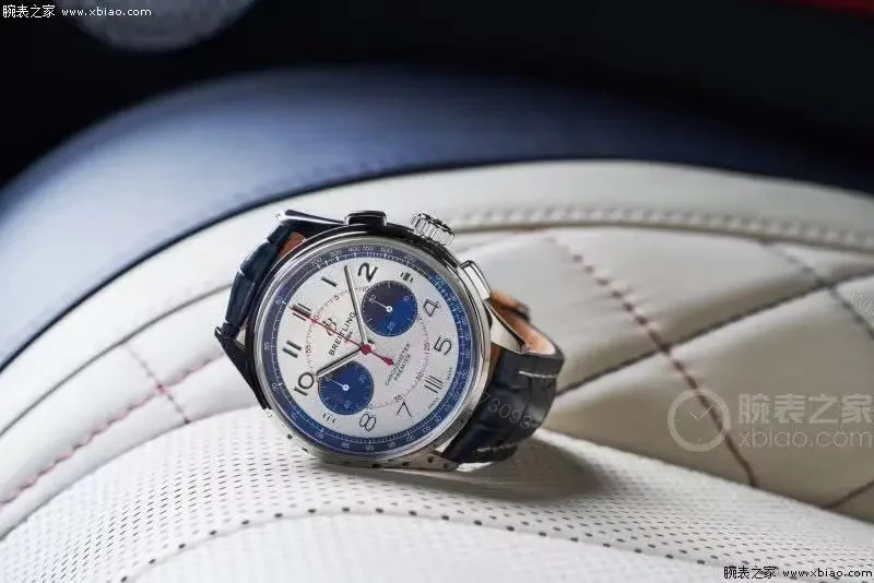 View 7 of OM Factory Breitling Premier B01 Chronograph Watch – Blue and White Dial, Leather Strap, 42mm Stainless Steel Case