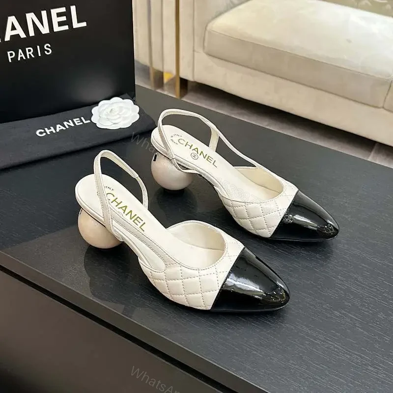Two-Tone Quilted Slingback Heel with Patent Toe Cap — view 1