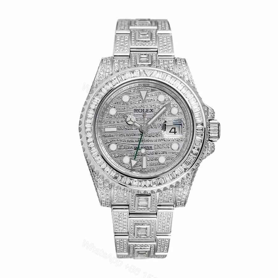 Rolex GMT-Master II 116769TBR Super Clone: White Gold Full Diamond 40mm Pavé Dial — view 1
