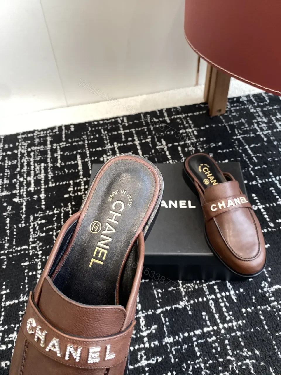 View 6 of Premium Leather Slippers with Logo Strap Detailing