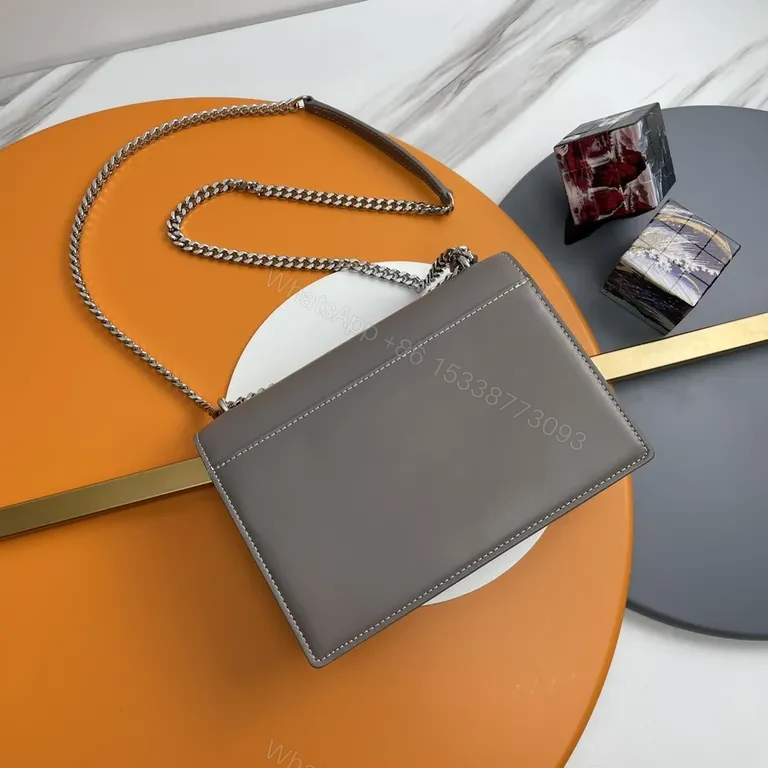 View 3 of Taupe Leather Structured Crossbody with YSL Hardware