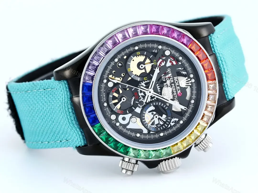 View 5 of Rolex Daytona Rainbow Skeleton Blue Strap replica 40MM Fabric Strap Edition RG-DAYTONA-RAINBOW-SKELETON-BLUE-STRAP-40