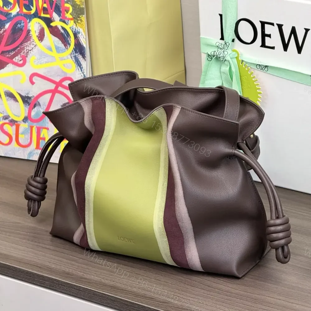 View 6 of 高仿Loewe*Flamenco系列0017拼皮單肩包巧克力中號免檢版