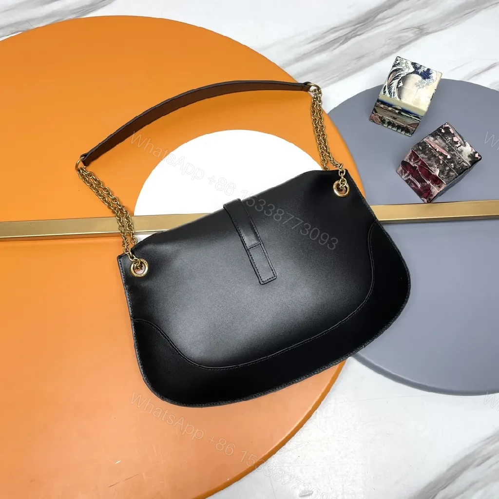 View 4 of Black Leather Crossbody: Ultra-Sleek, Gold Accent, Structured Utility Bag